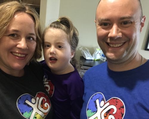 Emily, Greg and Molly Wilkinson wearing their awareness t-shirts at the XGS family conference 2018